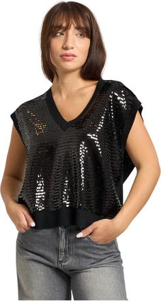 A|X Armani Exchange Pailletmouwloze V-hals trui - Dames - V-hals truien - Zwart - XS - Pailletten - Truien & Vesten