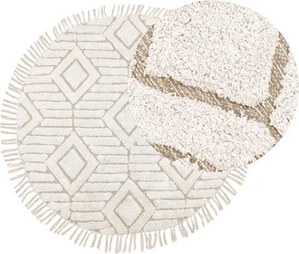 Beliani Alfombra De Algod&oacute;n Beige Claro 140 Cm Flecos Sala De Estar Dormitorio Horasan