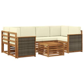 vidaXL Conjunto De Sof&aacute;s De Exterior Con Coj&iacute;n 7 Pcs Natural Y Crema Vidaxl