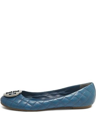 Tory Burch pre-owned quilted leather ballet flats - women - Leather/Rubber/Leather/Leather - 40 - Blue