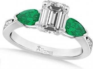 Allurez Emerald Diamond & Pear Green Emerald Engagement Ring in Palladium (1.29ct)