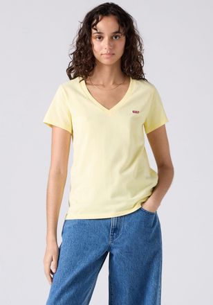 Levi's V-Shirt LEVIS Perfect Tee, Damen, Gr. XS (34), french vanilla, Jersey, Obermaterial: 100% Baumwolle, Basic, figurbetont h&uuml;ftlang, V-Ausschnitt, abgest