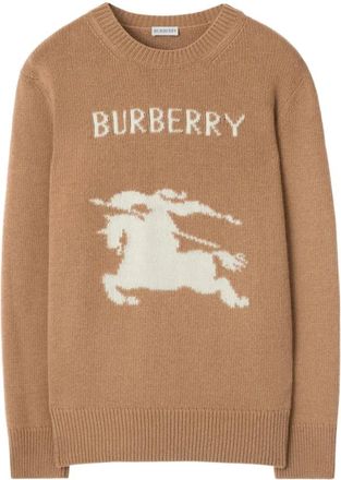 Burberry Round-neck Knitwear, male, Brown, M, Equestrian-Knight Wool-Cashmere Blend Jumper