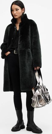 AllSaints Leather Serra 2-In-1 Reversible Shearling Coat, Size: S