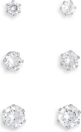 Nordstrom Rack 3-Pack Cubic Zirconia Stud Earrings in Clear- Silver at Nordstrom Rack