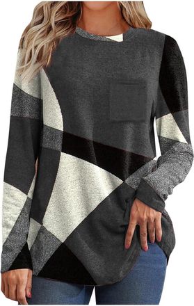 Generic Ladies Winter Jumpers, Ladies Jumpers Long Sleeve Tops Women UK Trendy Color Block Tunic Sweatshirt Geometric Graphics Print Shirts Pullover Dressy Ca