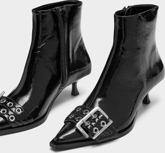 Ganni Womens Silver-tone grommets pointed-toe patent boot Women
