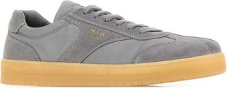 Prada Mens Grey Suede E Re-Nylon Sneakers Granito