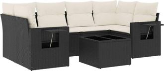 vidaXL Vidaxl - Set De Comedor De Jard&iacute;n 7 Pzas Y Cojines Rat&aacute;n Sint&eacute;tico Negro