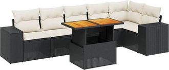 vidaXL Vidaxl - Set De Comedor De Jard&iacute;n 7 Pzas Y Cojines Rat&aacute;n Sint&eacute;tico Negro