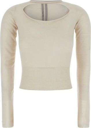 Rick Owens Truien & Vesten, Dames, Beige, M, Kasjmier, Cropped trui met uitsparing aan de voorkant