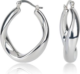 MAX + STONE 925 Sterling Silver Twisted Chunky Hoop Earrings
