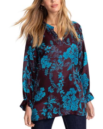 Johnny Was Ruffle Field Silk-Blend Tunic Blouse