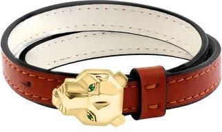 Effy Tsavorite Panther Head Leather Strap Bracelet in Brown/Gold/Green at Nordstrom Rack, Size 7.5