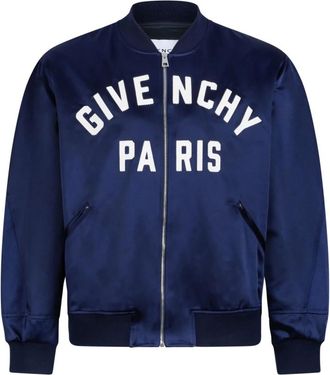Givenchy Paris Zipped Blouson in Satin - Heren - Bomber jackets - Blauw - M - Katoen - Jassen