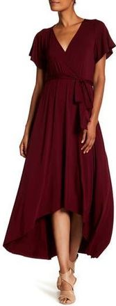 West K Flutter Sleeve High/Low Wrap Dress in Dark Wine at Nordstrom Rack, Size X-Small