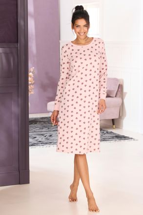 Vivance Nachthemd VIVANCE DREAMS, Damen, Gr. 32/34, N-Gr, rosa, gemustert, Single Jersey, Obermaterial: 100% Baumwolle, gemustert, Basic, Basic lang, Rundhals