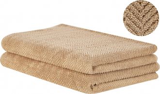 Beliani Beliani - Conjunto De 2 Toallas De Algod&oacute;n Beige Arena Chevron Textura Suave Ba&ntilde;o Mitiaro