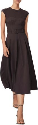 Reiss Ava Belted Cap Sleeve Midi Dress in Burgundy at Nordstrom, Size 12 Us
