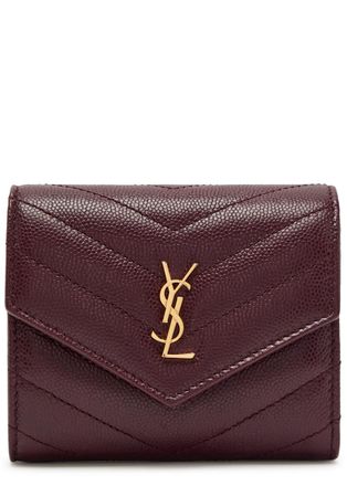 Saint Laurent Cassandre Quilted Pebbled Leather Wallet - Burgundy - One Size