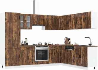 vidaXL Vidaxl - Mueble Cocina Porto Roble Ahumado 14 Pzas Madera Contrachapada