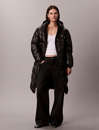 Calvin Klein Abrigo De Plumas Largo Con Capucha Brillante