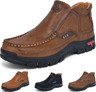 Generic Mens Handcrafted Leather Waterproof Non-Slip Orthopedic Ankle Boots, Mid-Top Comfortable Outdoor Travel Hiking Casual Shoes (Brown,10.5)