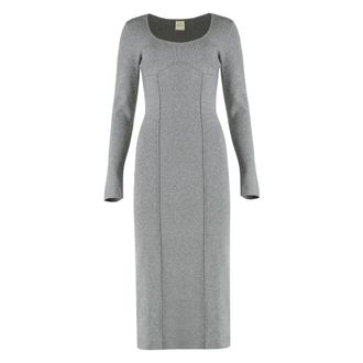 Calvin Klein Tech Knit Slim Midi Jurk - Dames - Kleedjes - Grijs - S - Polyester - Kleedjes