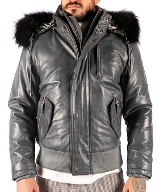 TruClothing Hooded Bomber Puffer Leather Jacket