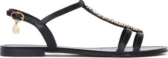 Kazar Zwarte leren platte sandalen - Dames - Sandalen - Zwart - 37 EU - Leer - Schoenen