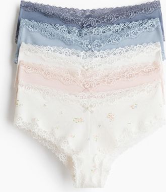 H&M 5er-Pack Hipster aus Baumwolle und Spitze - White