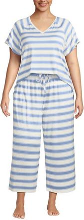 Lands End Cooling Pajama Set - Short Sleeve Top and Crop Pants in Misty Blue Stripe at Nordstrom, Size 2X