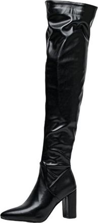 Generic Womens Fashion Over The Knee Thigh High Boots High Block Heel Pointed Toe Slim Warm Winter Shoes Pull On (Black,7.5)