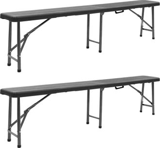 vidaXL Bancos De Jard&iacute;n Plegables 2 Unidades Hdpe Negro 180 Cm Vidaxl