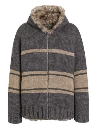 Dolce & Gabbana striped fur-trimmed hoodie - men - Wool - M - Grey