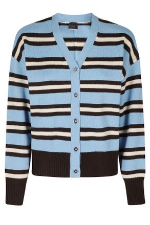 Pinko Light Blue Brown Striped Wool-Cashmere Cardigan