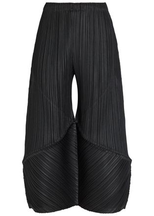 Pleats Please Issey Miyake Pleated Wide-leg Cropped Woven Trousers - Black - 3