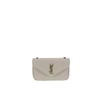 Saint Laurent Cross Body Bags, female, White, ONE SIZE, Quilted Leather Shoulder Bag with YSL Logo