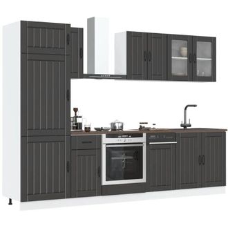 vidaXL Mueble De Cocina Kalmar Negra 8 Piezas Madera Contrachapada
