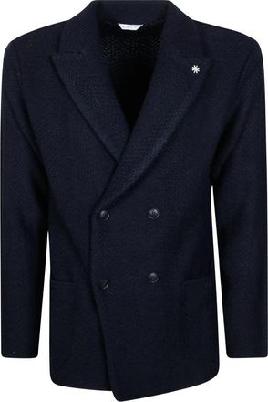 Manuel Ritz Giacca DP Spigato - Heren - Blazers - Blauw - L - Wol - Jassen