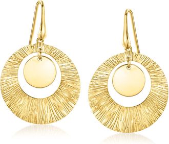 Ross-Simons Italian 18kt Gold Over Sterling Textured Circle Drop Earrings