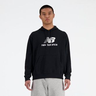 New Balance Hombre Sport Essentials French Terry Logo Hoodie en Negro/Blanco, Algod&oacute;n, Talla XL