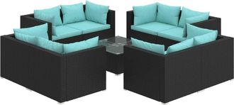 vidaXL 9 Pcs Garden Lounge Set Con Vime Pe Negro