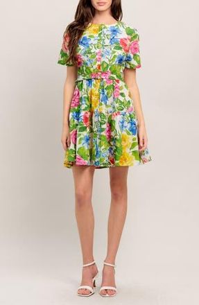 Flying Tomato Short Sleeve Print Minidress in Green Multi Floral at Nordstrom Rack, Size Small