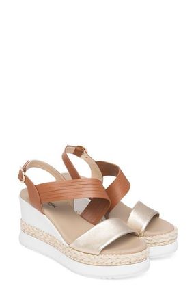 Nero Giardini Platform Wedge Sandal in Gold/Cognac at Nordstrom, Size 10Us