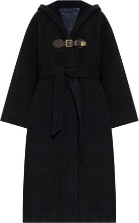 Etro Wolmix Jas Met Capuchon En Riem - Dames - Mantels - Zwart - Maat: XS Wol
