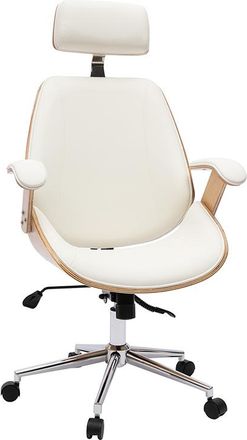 Miliboo Sill&oacute;n De Oficina De Direcci&oacute;n De Dise&ntilde;o Blanco, Madera Clara Y Acero Cromado Musk