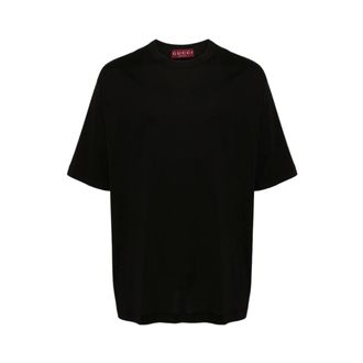 Gucci Katoenen jersey T-shirt met borduursel - Heren - Tops - Zwart - Maat: L Katoen