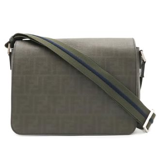 Fendi Zucca Brown Green Khaki Coated Canvas Leather Shoulder Bag (Pre-Owned)