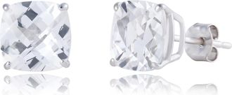 MAX + STONE Sterling Silver or Gold 8mm Cushion Cut Gemstone Birthstone Stud Earrings